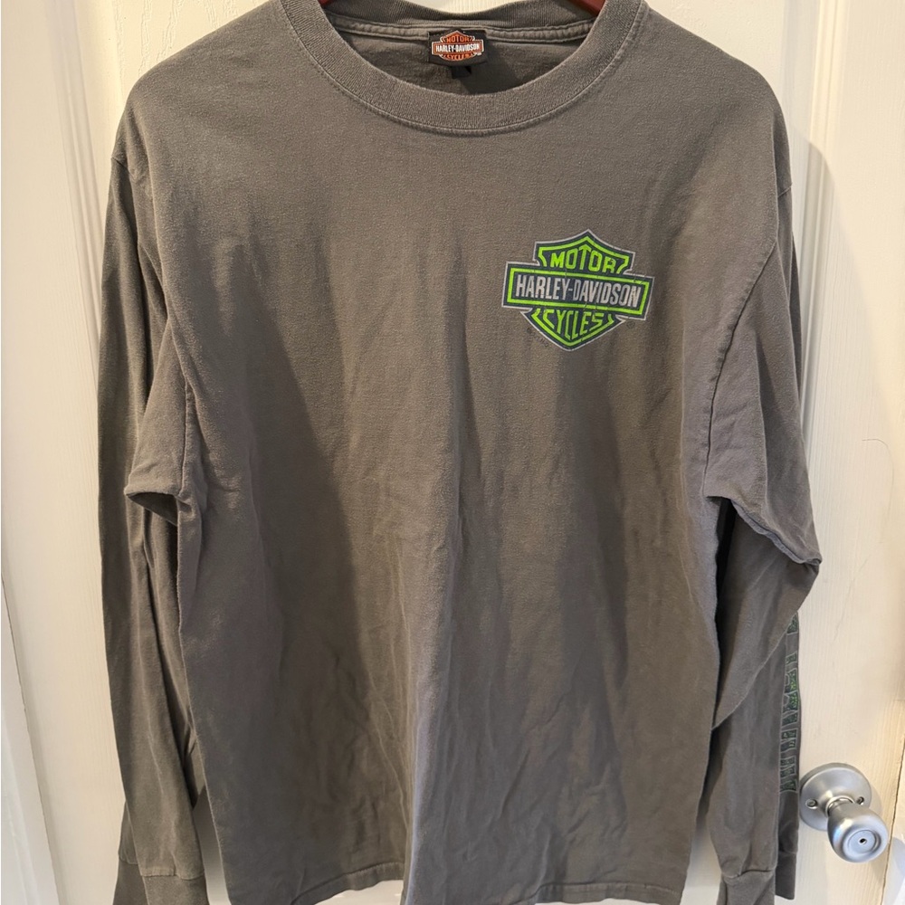 Harley-Davidson Gray Long Sleeve Tee with Neon Green Logo